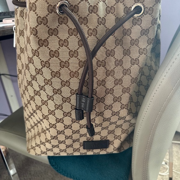 Gucci Brown Canvas Drawstring Backpack - Picture 1 of 4